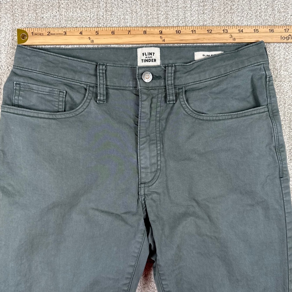 Flint and Tinder Mens 31x32 Green Slim Fit Stretch 5-Pocket Chino Pants - Picture 8 of 10